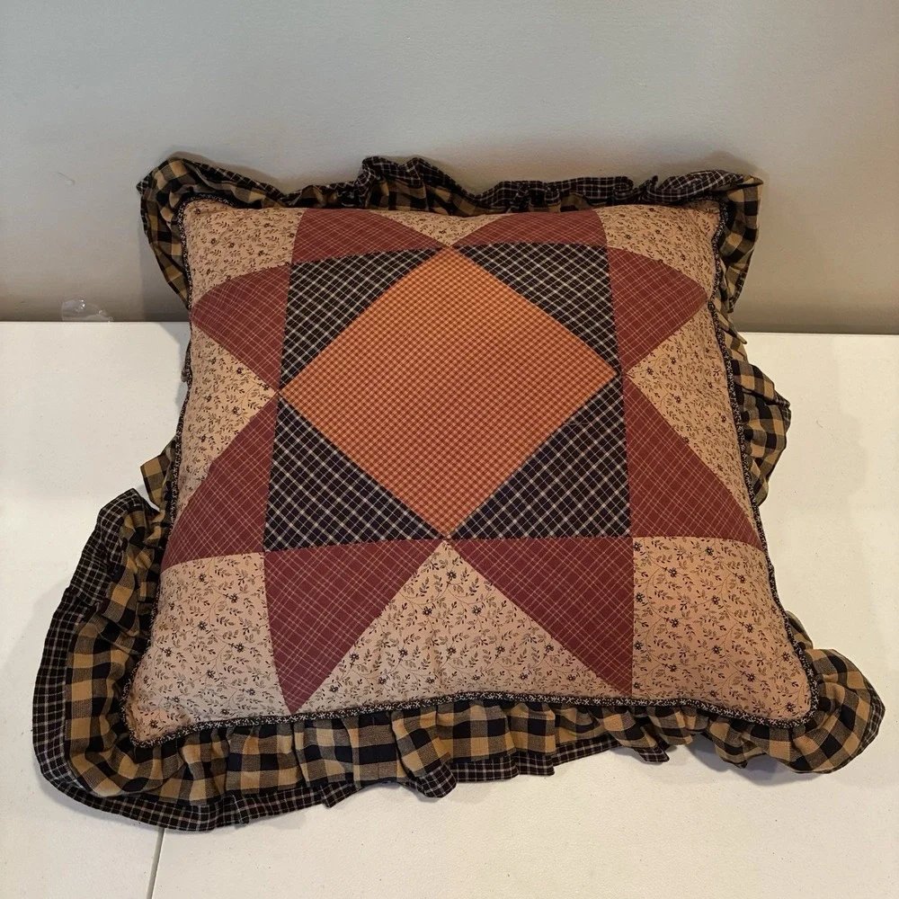 Primitive Patchwork Star Pillows Set Of 2 Country Cottagecore